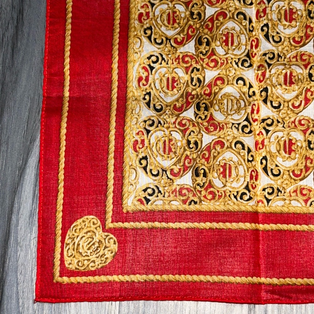 Vintage Christian Dior Red & Gold Cotton Handkerchief - Picture 6 of 11